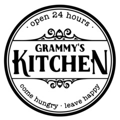 grammy's kitchen open 24 hours come hungry leave happy logo inspirational quotes typography lettering design