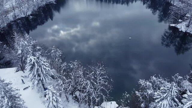 beautiful flight over a mountain lake in the Caucasus mountains