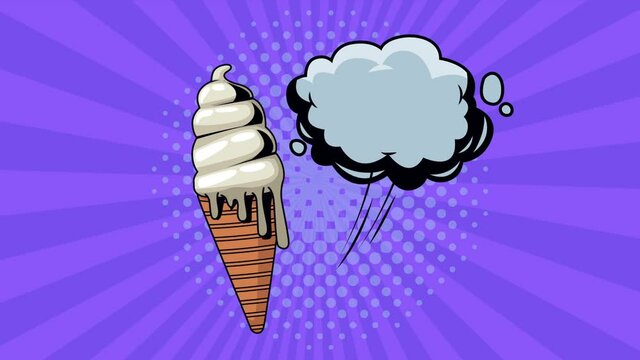 pop art style animation with ice cream and cloud