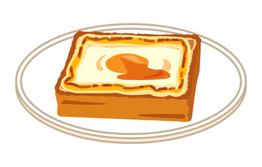 黄身が割れた目玉焼きトースト　マヨネーズ