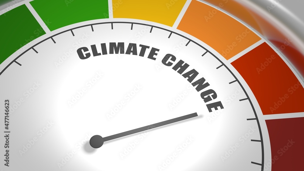 Poster climate change measuring device with arrow and scale.