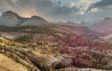 Panoramic view amazing landscape zion national park Utah, USA