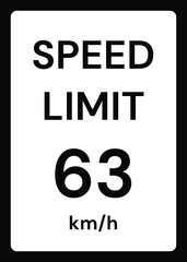 Speed limit 63 kmh traffic sign on white background