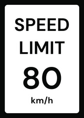 Speed limit 80 kmh traffic sign on white background