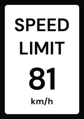 Speed limit 81 kmh traffic sign on white background
