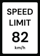 Speed limit 82 kmh traffic sign on white background