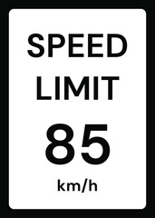 Speed limit 85 kmh traffic sign on white background