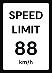 Speed limit 88 kmh traffic sign on white background
