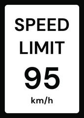 Speed limit 95 kmh traffic sign on white background