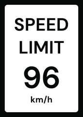 Speed limit 96 kmh traffic sign on white background
