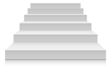 White stairs front view. Blank mockup for platform or podium