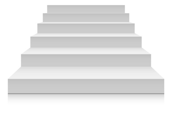White stairs front view. Blank mockup for platform or podium