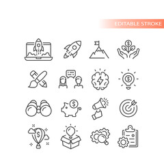 Growing business, start up vector icon set. Startup outlined icons. - obrazy, fototapety, plakaty
