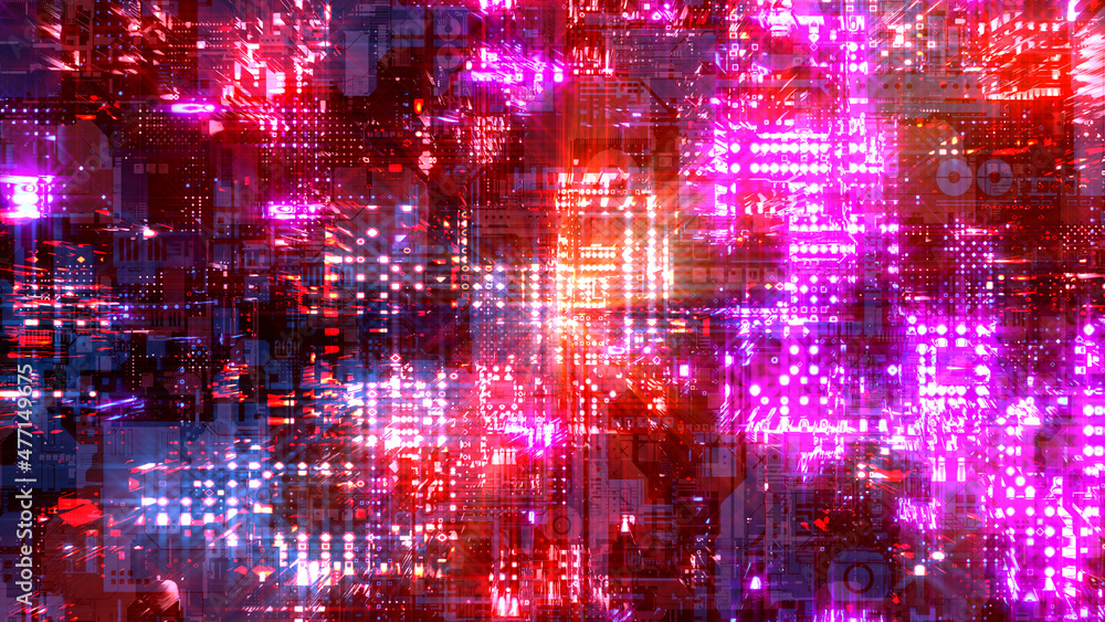 Poster red glowing technological cyber punk hi-tech bg - abstract 3d rendering