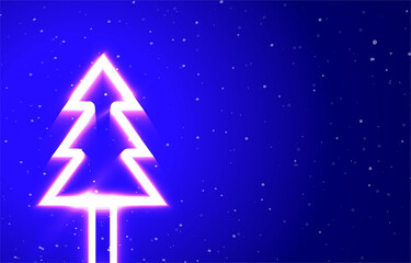 Pine tree neon private collection. Download the unique super glowing neon tree christmas vector. light burst. Design element linear neon icon. Great name every night. Banner with blank space.