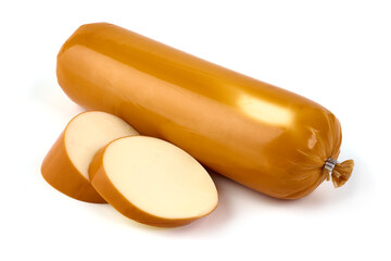 German Smoked cheese, isolated on white background.