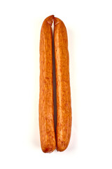 Traditional Smoked pork sausage, isolated on white background.