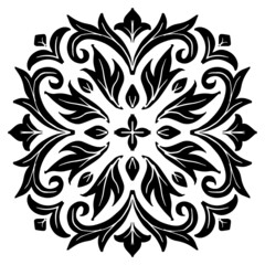 Classic floral ornamental mandala design background. Black and white.