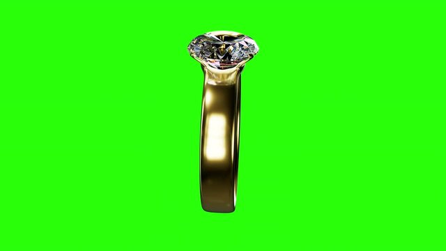 cute diamond wedding ring rotates on green screen, isolated - loop video