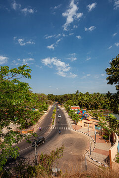 Morjim, North GOA, India view from the mountain to the street