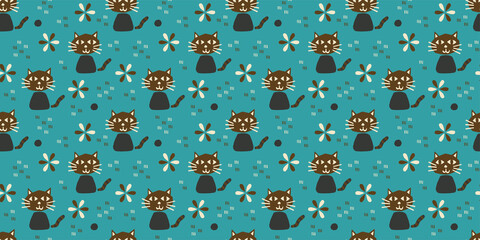 Doodle cats background. Seamless pattern. Vector. 猫のらくがきイラストパターン
