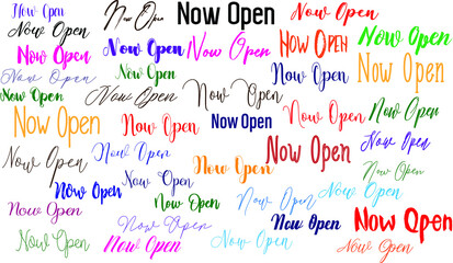 Now Open in Multi Style Fonts Text Typography Lettering Design