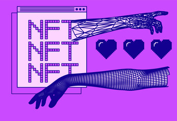 Abstract technology background with low poly 3D hand. Futuristic style vector illustration.