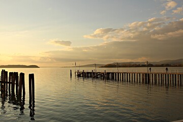 Italy, Umbria: Sunset of the Trasimeno lake.