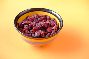 detail shot of dried cranberries on table 