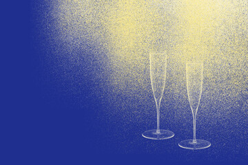 Kieliszki szampana na niebieskim tle.