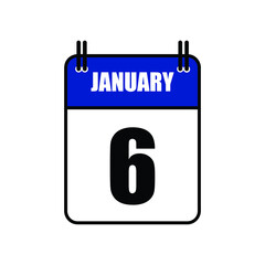 January 6 Calendar Icon Vector Illustration . Date , Day Of Mouth 