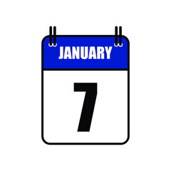 January 7 Calendar Icon Vector Illustration . Date , Day Of Mouth
