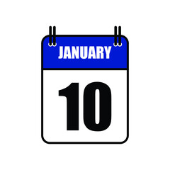 January 10 Calendar Icon Vector Illustration . Date , Day Of Mouth