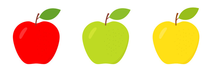 Colorful apples set. Red, green and yellow apple collection. Vector isolated on white.