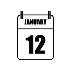 Outline 12 January Calendar Icon Vector Illustration . Date , Day Of Mouth	