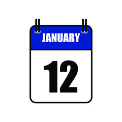 January 12 Calendar Icon Vector Illustration . Date , Day Of Mouth