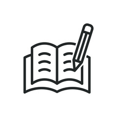 Writing on a book. Study, literature, agreement, signed contract icon line style isolated on white background. Vector illustration