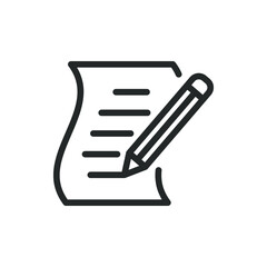 Writing on a book. Study, literature, agreement, signed contract icon line style isolated on white background. Vector illustration