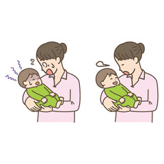 子育てする母親のシンプルイラスト