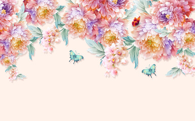 3d wallpaper colorful flowers and butterflies for home decor