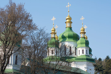 Fototapeta na wymiar Kyiv, Ukraine, April 2019: St. Michael's Vydubychi Monastery - historical monastery on Old Kyiv Mount.