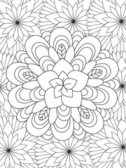 Doodle floral pattern in black and white. A page for coloring book: very interesting and relaxing job for children and adults. Zentangle drawing. Flower carpet in a magic garden