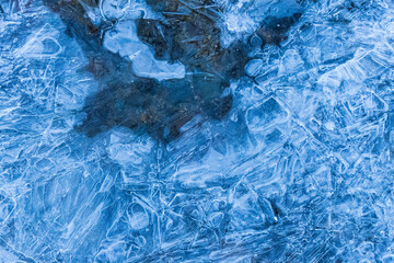 Clear blue ice in river