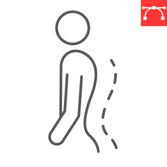Lumbar lordosis line icon, curvature and vertebra, lordosis vector icon, vector graphics, editable stroke outline sign, eps 10.