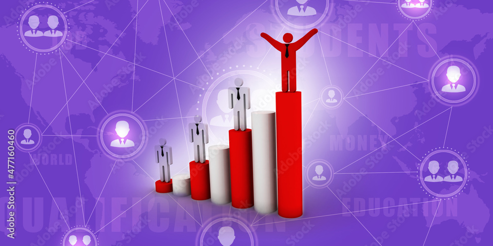 Poster 3d rendering business man with pie graph