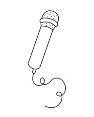 Microphone for karaoke icon. Hand drawn microphone to sing and speak. Mic media concept. Vector illustration in doodle style - isolated.