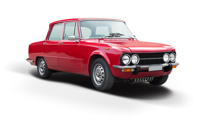 Fototapeta na wymiar Red classic Italian sedan family car isolated on white background 