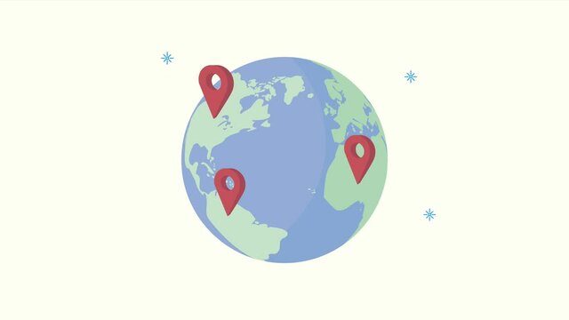 gps location service animation with pins in world map