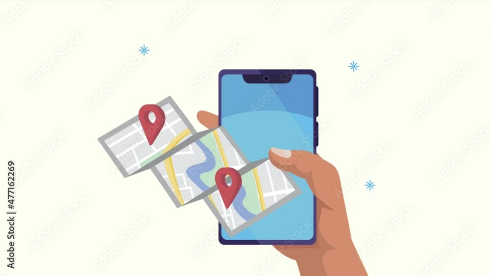 Poster gps service animation with hand using smartphone