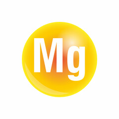 Mineral Mg magnesium yellow shining pill capsule isolated on white background illustration